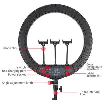 Jmary FM-21R - Ring Light Professionnel 52cm avec Télécommande et Dimming Continu