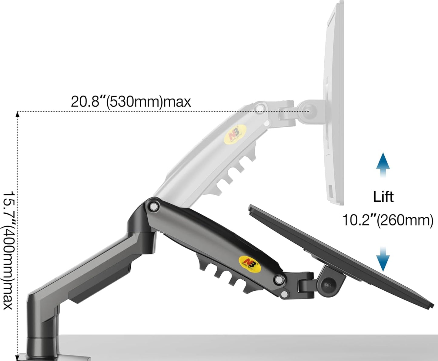 Support Double Écran NB North Bayou F160 – Bras Articulé à Ressort à Gaz pour Moniteurs 17-27", Charge 2-9kg, VESA 75/100mm