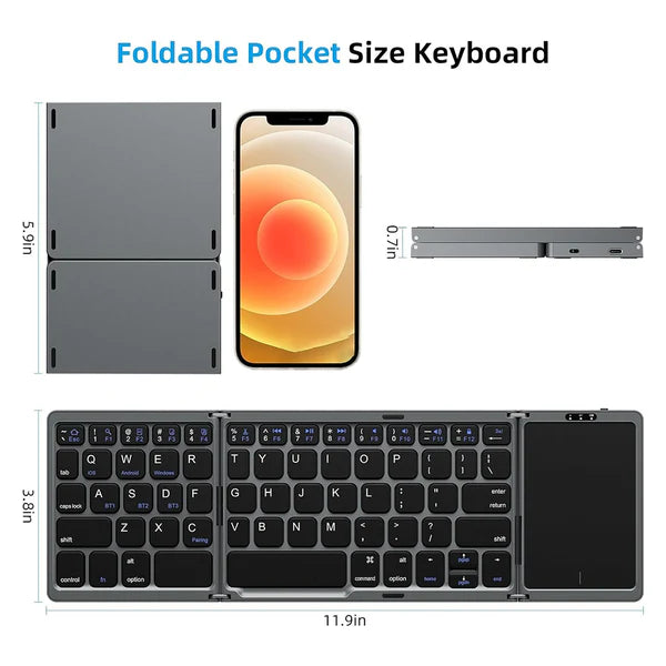 Clavier Bluetooth Pliable avec Pavé Tactile - Windows, Android, iOS, Mac