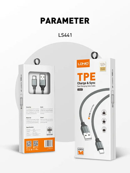 LDNIO LS441 - Câble USB de Charge Rapide et Transfert de Données pour Micro et Type-C