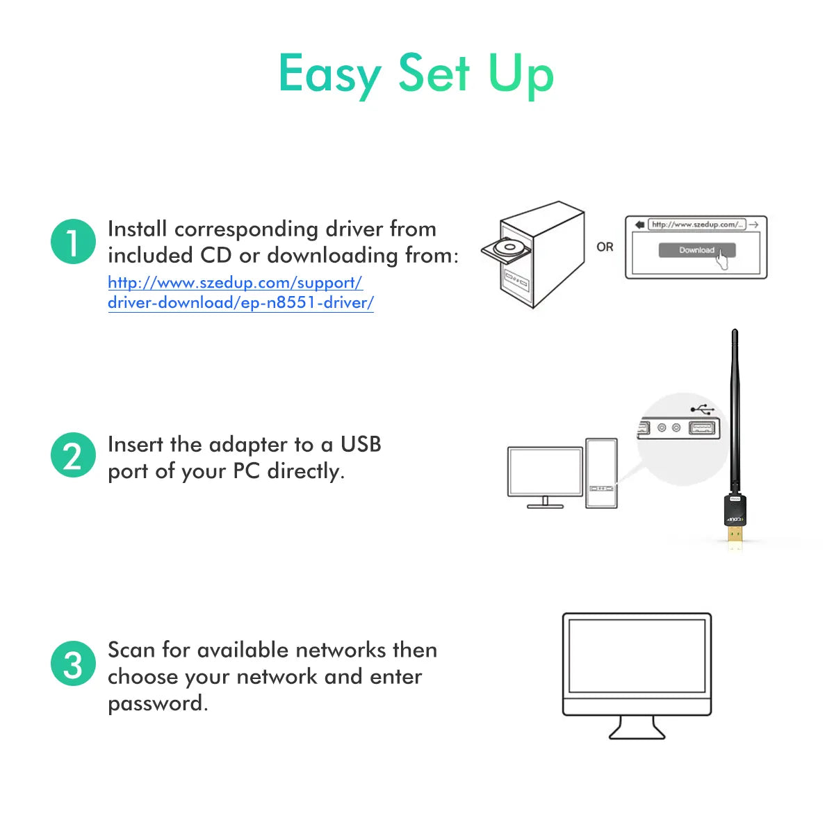 EDUP EP-MS8551 - Clé WiFi USB 150 Mbps avec Antenne Haute Performance Compatible avec Linux