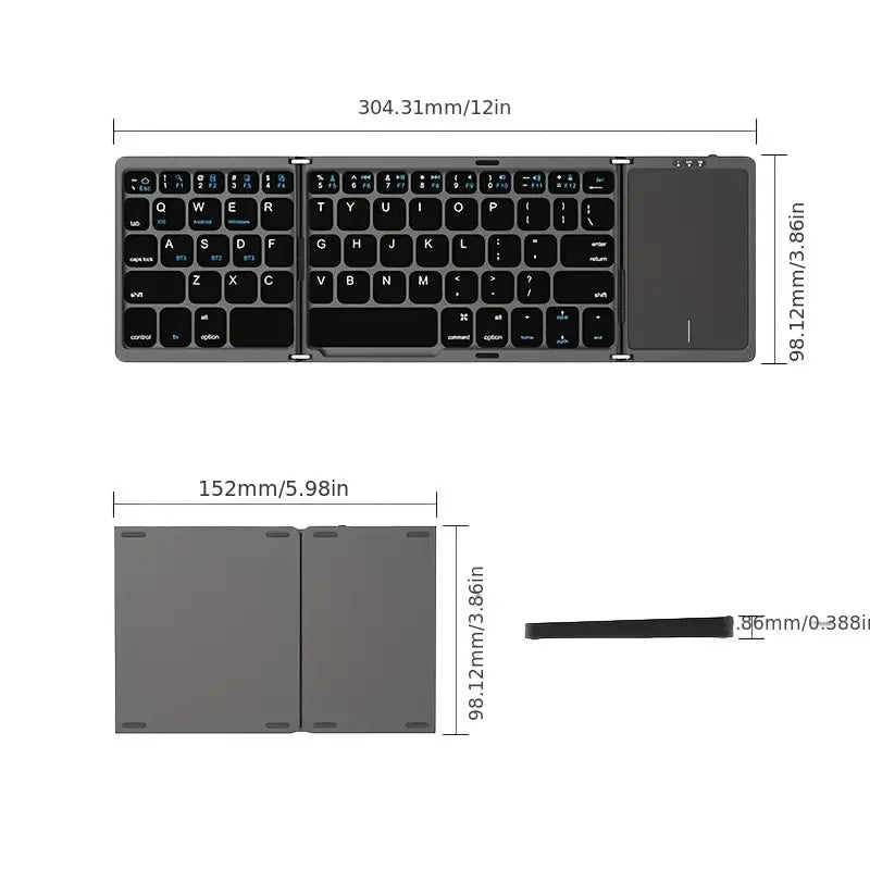 Clavier Bluetooth Pliable avec Pavé Tactile - Windows, Android, iOS, Mac