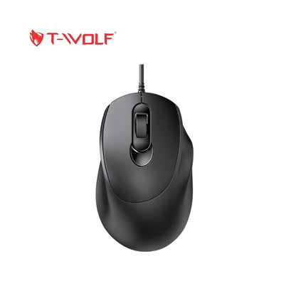 T-WOLF V2 - Souris Filaire USB Ergonomique Noire pour Bureau et Entreprise