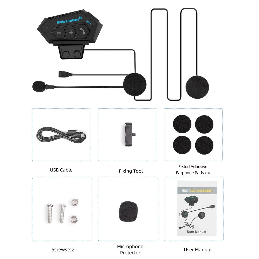 BT12 - Casque Bluetooth Sans Fil pour Casque de Moto, Étanche, Stéréo, Anti-interférence, Kit Mains Libres