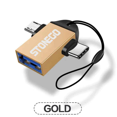 2 en 1 adaptateur OTG, USB 3.0 femelle vers Micro USB mâle et USB C connecteur mâle alliage d'aluminium