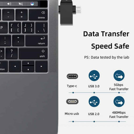 2 en 1 adaptateur OTG, USB 3.0 femelle vers Micro USB mâle et USB C connecteur mâle alliage d'aluminium