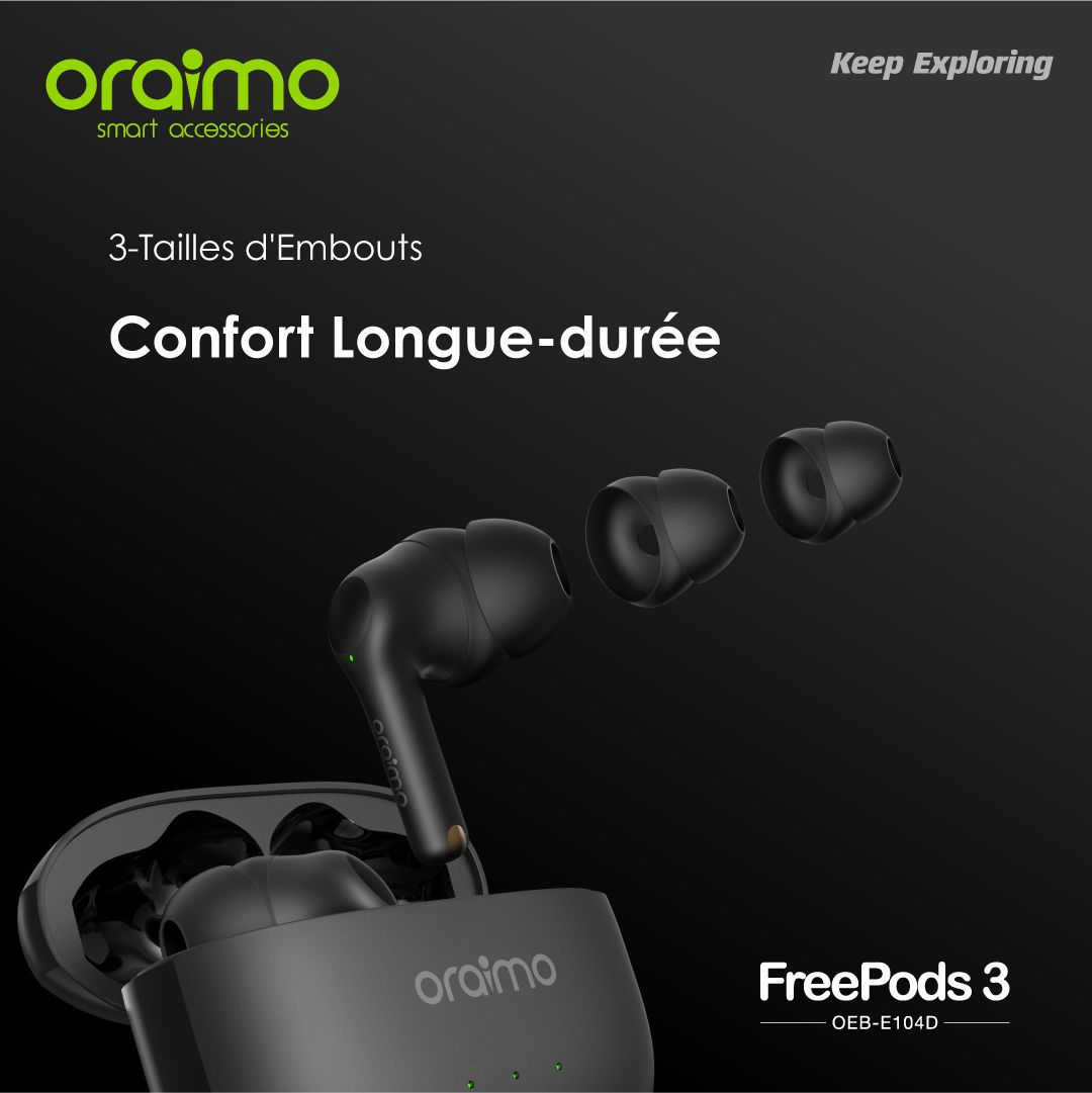 écouteurs Bluetooth Oraimo freepods 3 Avec Micro - Noir